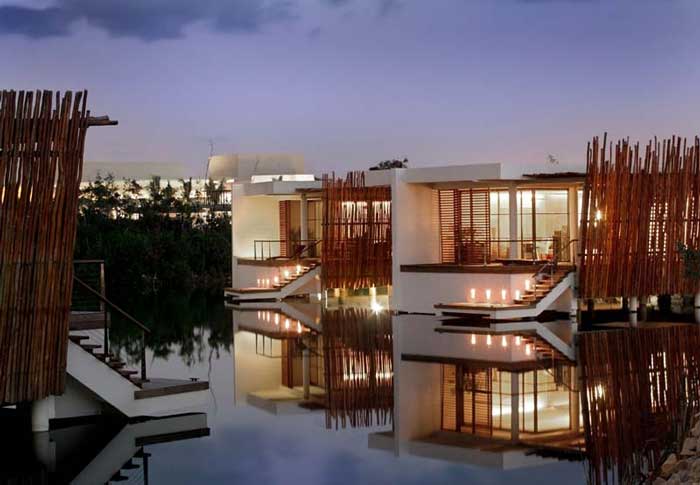 Overwater bungalows in Playa del Carmen, near Cancun, Mexico